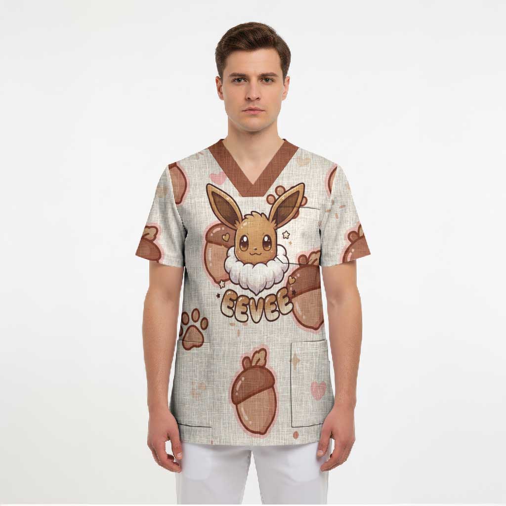 Eevee Scrub Top Cozy Autumn Acorn Art