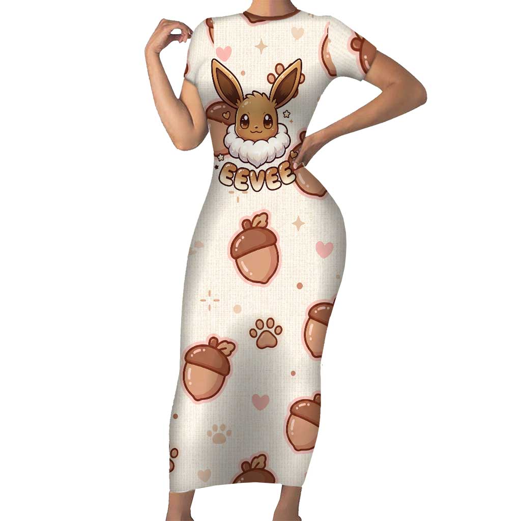 Eevee Short Sleeve Bodycon Dress Cozy Autumn Acorn Art