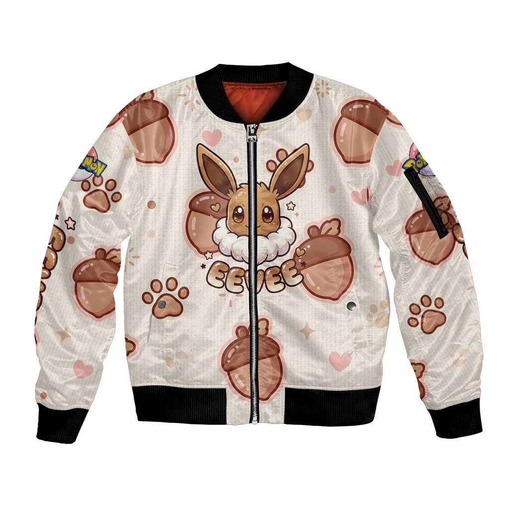 Eevee Sleeve Zip Bomber Jacket Cozy Autumn Acorn Art
