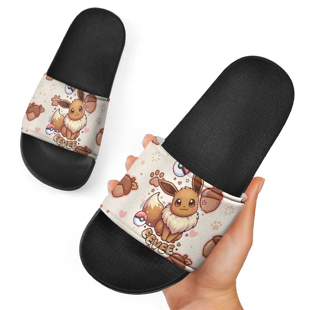 Eevee Slide Sandals Cozy Autumn Acorn Art
