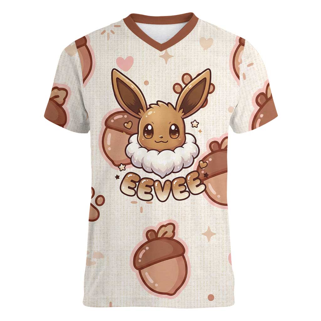 Eevee Women V-Neck T-Shirt Cozy Autumn Acorn Art
