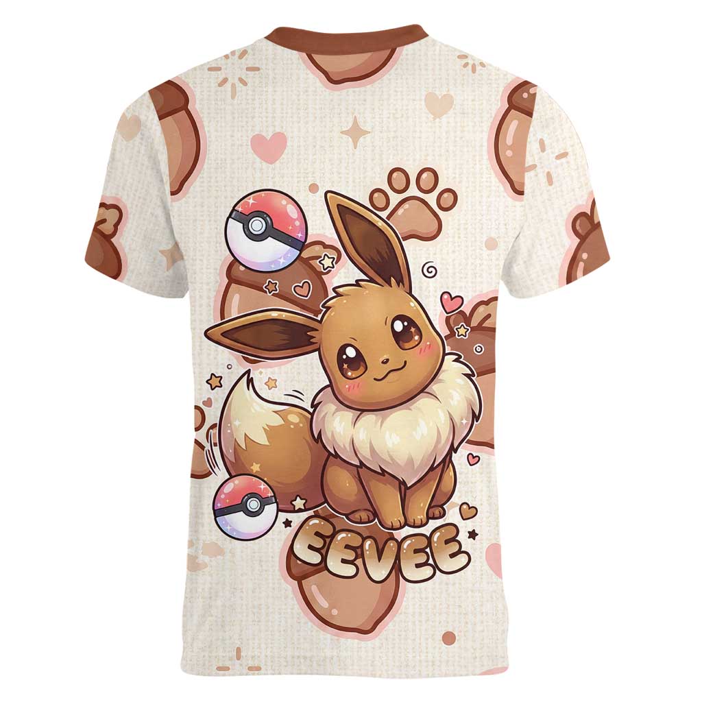 Eevee Women V-Neck T-Shirt Cozy Autumn Acorn Art
