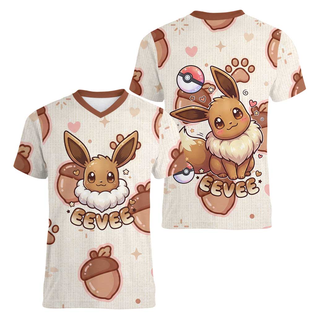 Eevee Women V-Neck T-Shirt Cozy Autumn Acorn Art