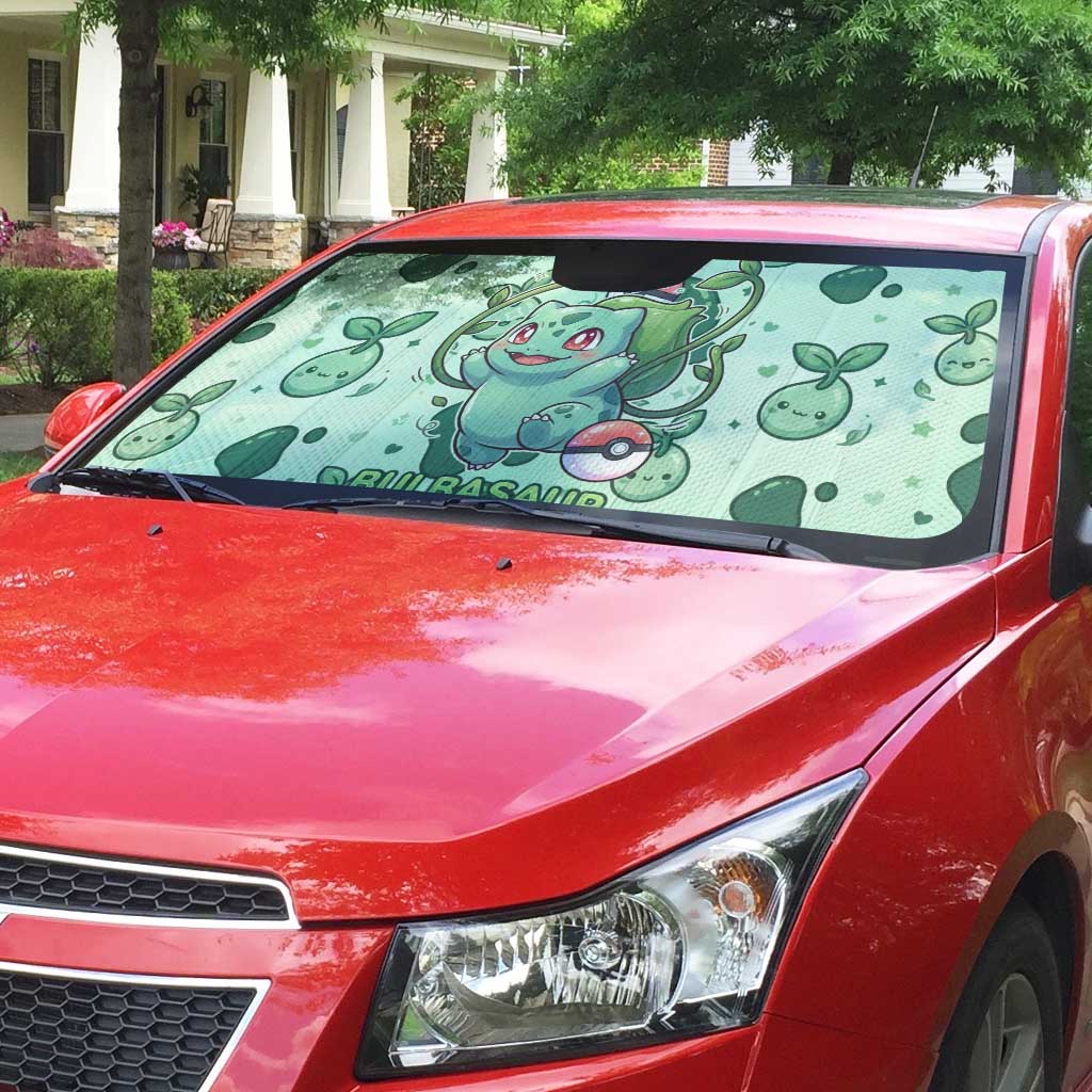 Bulbasaur Auto Sun Shade Playful Leafy Sprout Art