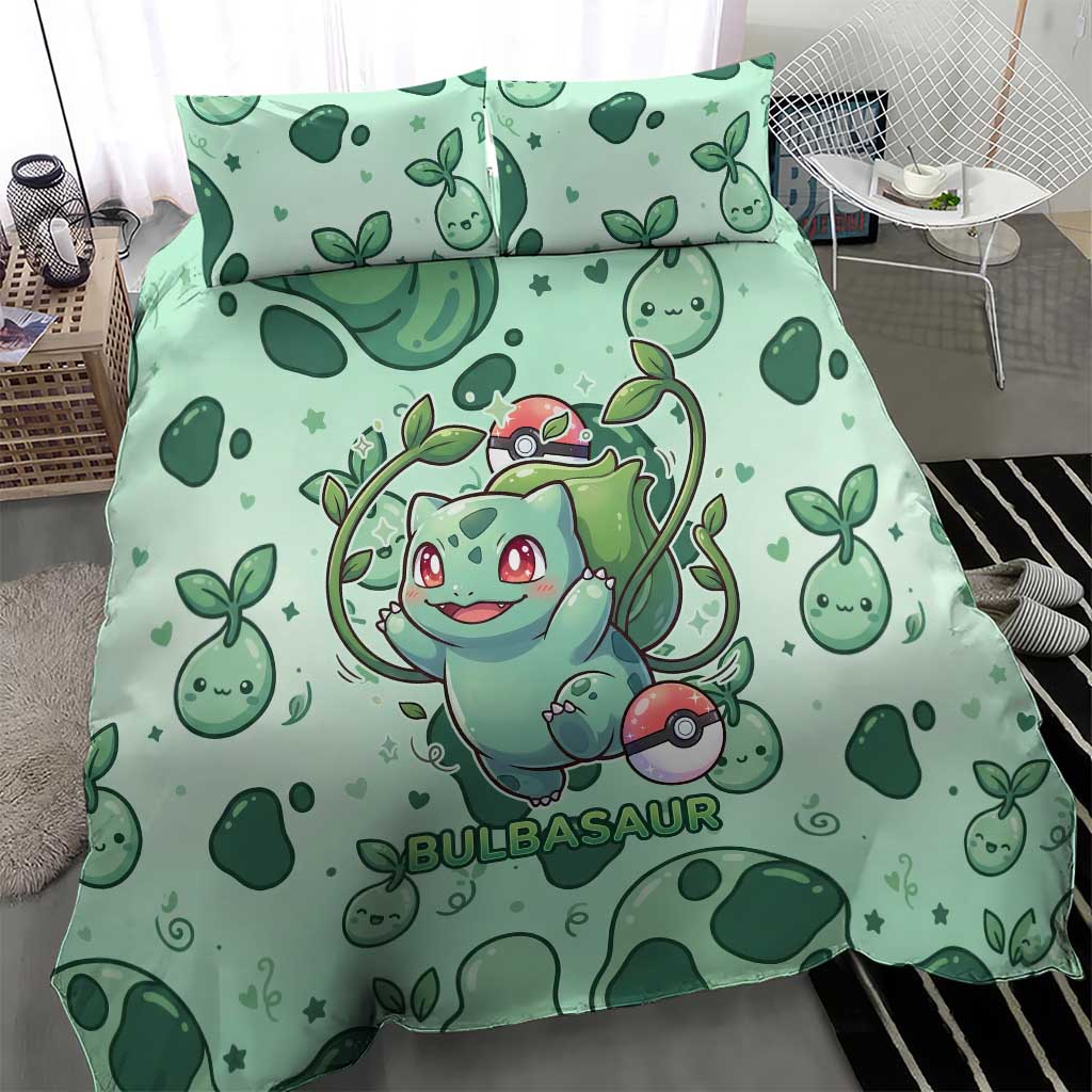 Bulbasaur Bedding Set Playful Leafy Sprout Art