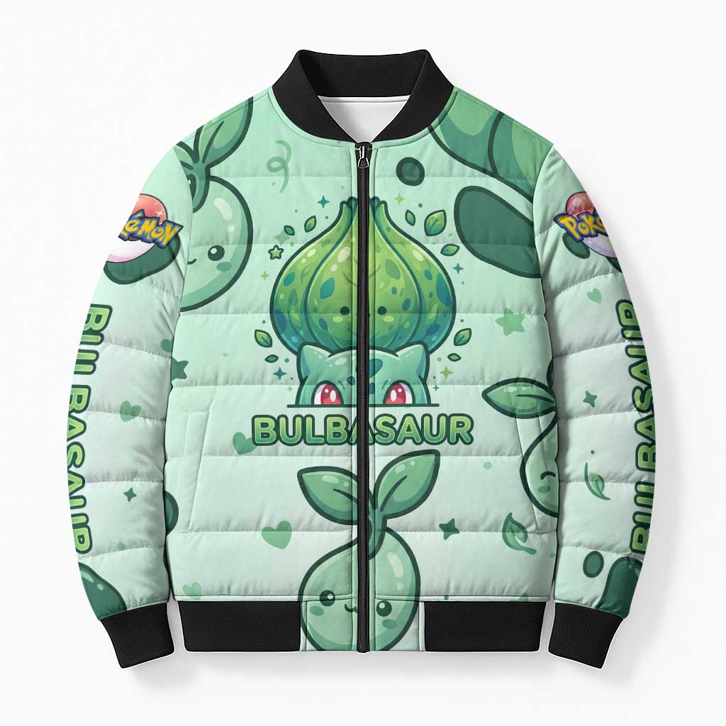 Bulbasaur Bomber Puffer Jacket Playful Leafy Sprout Art