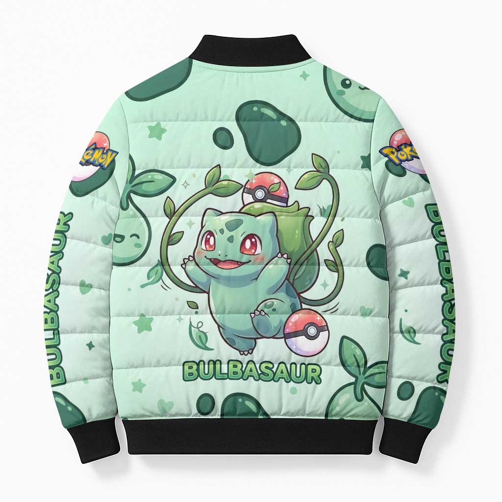 Bulbasaur Bomber Puffer Jacket Playful Leafy Sprout Art