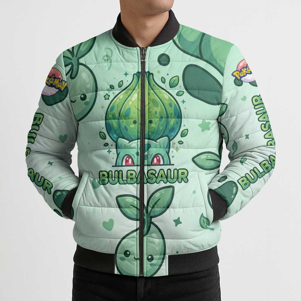 Bulbasaur Bomber Puffer Jacket Playful Leafy Sprout Art