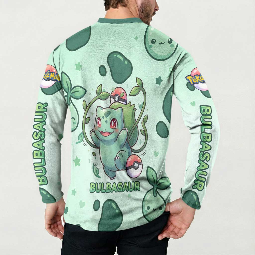 Bulbasaur Button Sweatshirt Playful Leafy Sprout Art