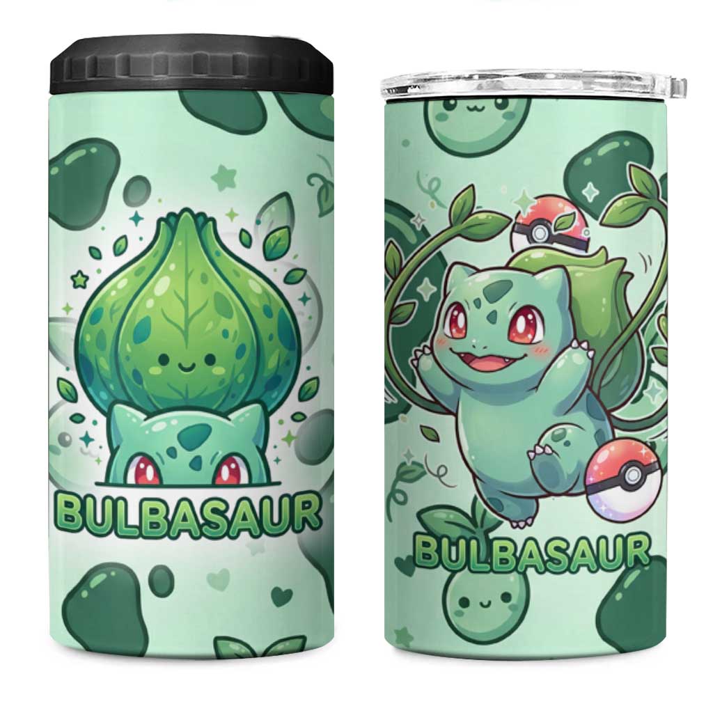 Bulbasaur 4 in 1 Can Cooler Tumbler Playful Leafy Sprout Art