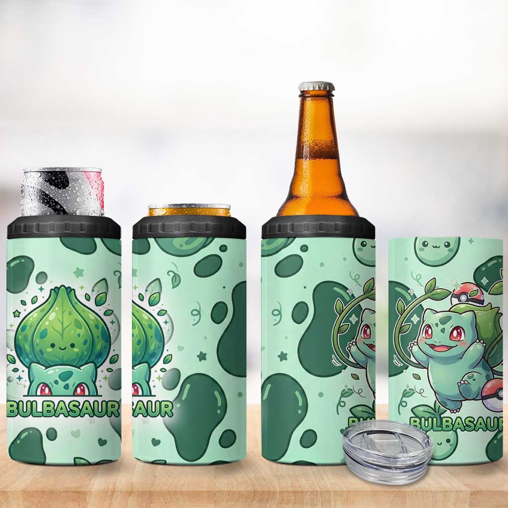 Bulbasaur 4 in 1 Can Cooler Tumbler Playful Leafy Sprout Art