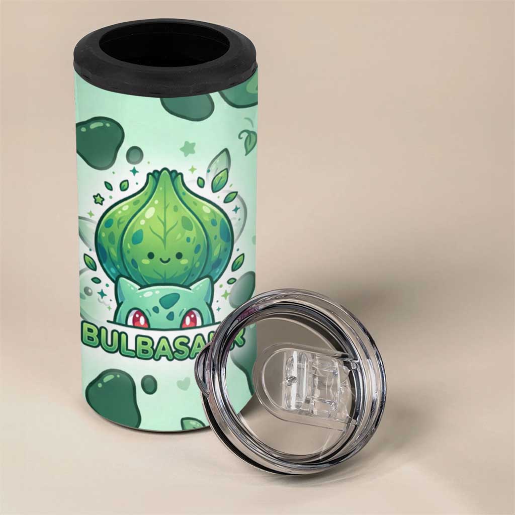 Bulbasaur 4 in 1 Can Cooler Tumbler Playful Leafy Sprout Art