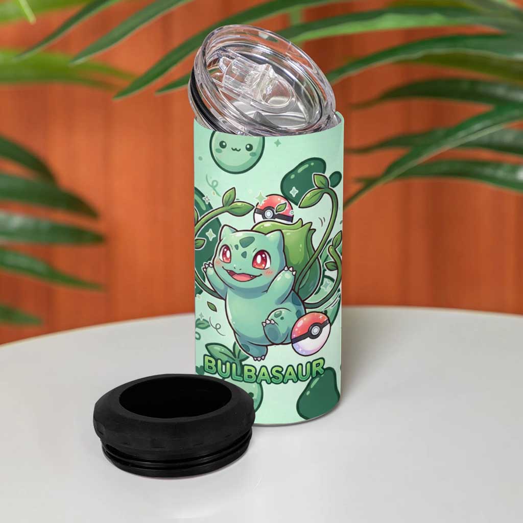 Bulbasaur 4 in 1 Can Cooler Tumbler Playful Leafy Sprout Art