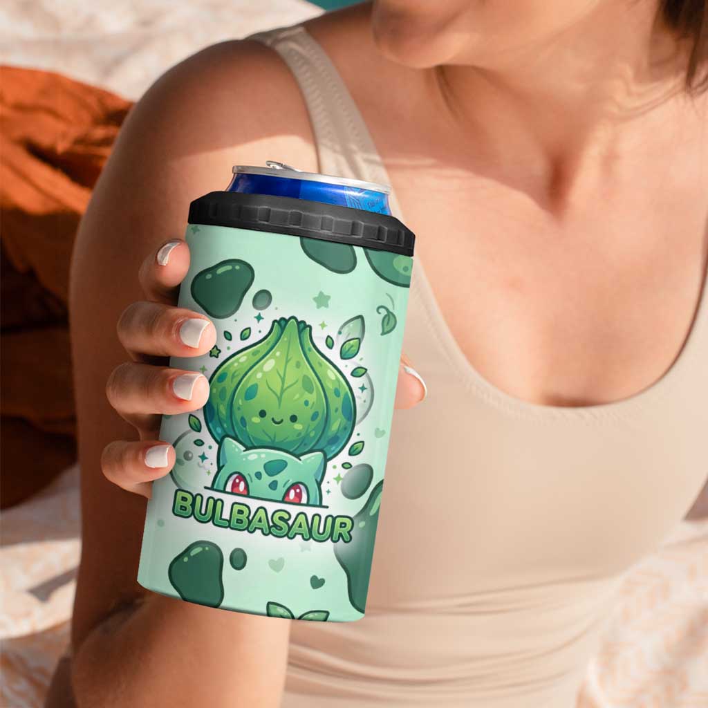 Bulbasaur 4 in 1 Can Cooler Tumbler Playful Leafy Sprout Art