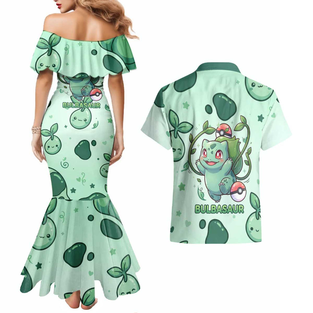 Bulbasaur Couples Matching Mermaid Dress and Hawaiian Shirt Playful Leafy Sprout Art