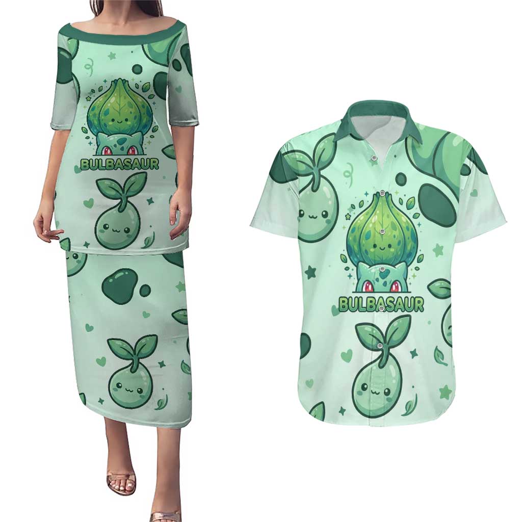Bulbasaur Couples Matching Puletasi and Hawaiian Shirt Playful Leafy Sprout Art