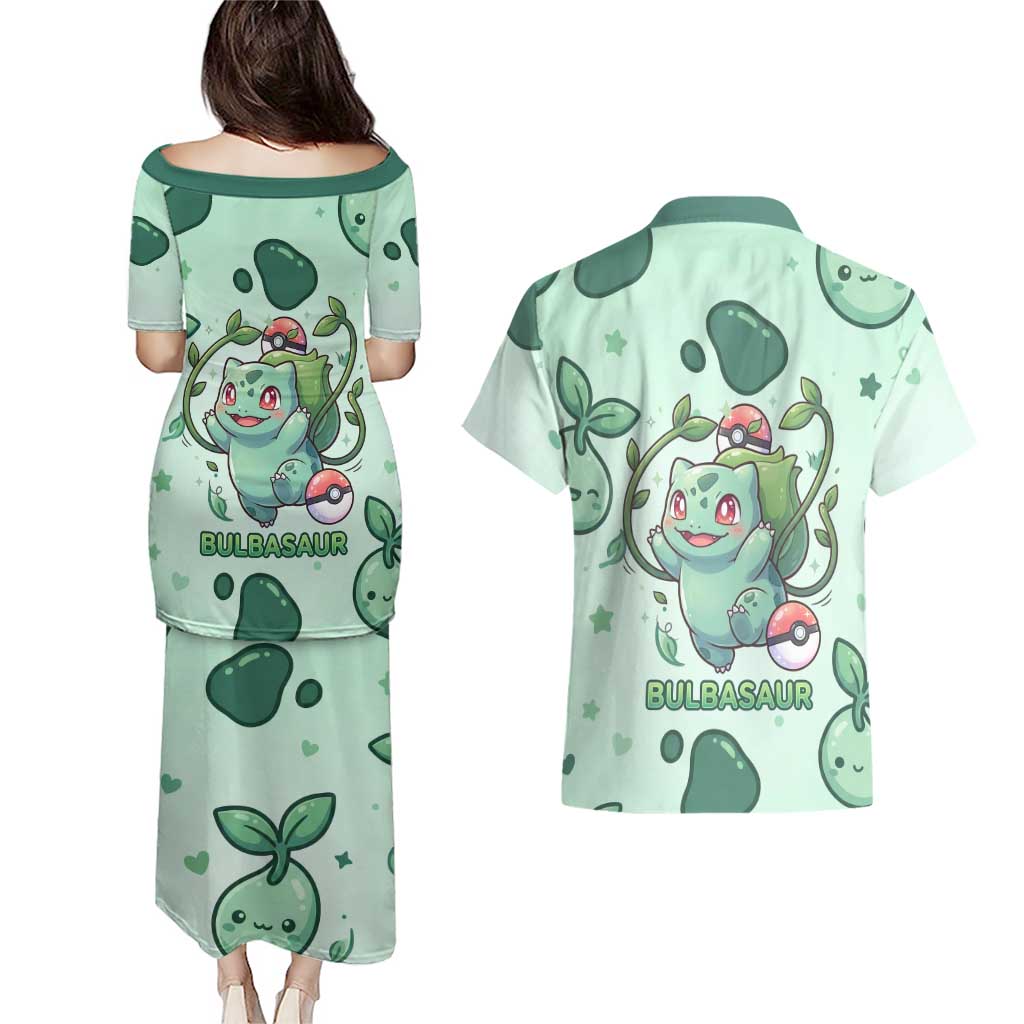 Bulbasaur Couples Matching Puletasi and Hawaiian Shirt Playful Leafy Sprout Art
