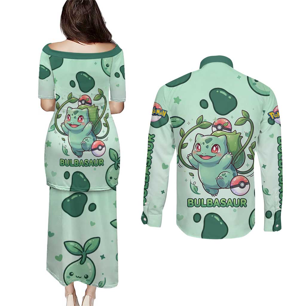 Bulbasaur Couples Matching Puletasi and Long Sleeve Button Shirt Playful Leafy Sprout Art