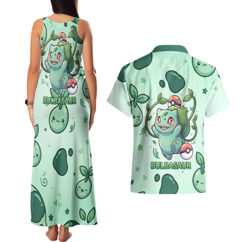Bulbasaur Couples Matching Tank Maxi Dress and Hawaiian Shirt Playful Leafy Sprout Art