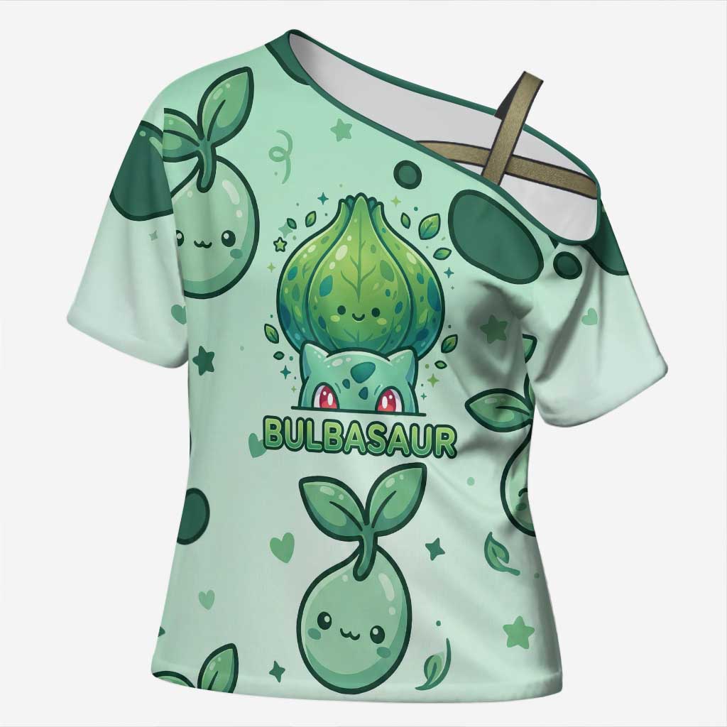 Bulbasaur Cross Shoulder Shirt Playful Leafy Sprout Art