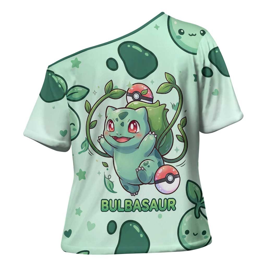 Bulbasaur Cross Shoulder Shirt Playful Leafy Sprout Art