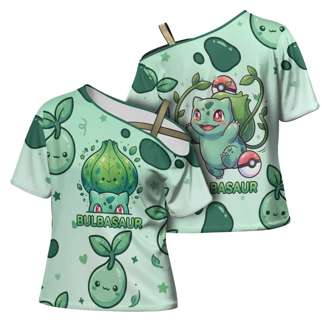Bulbasaur Cross Shoulder Shirt Playful Leafy Sprout Art
