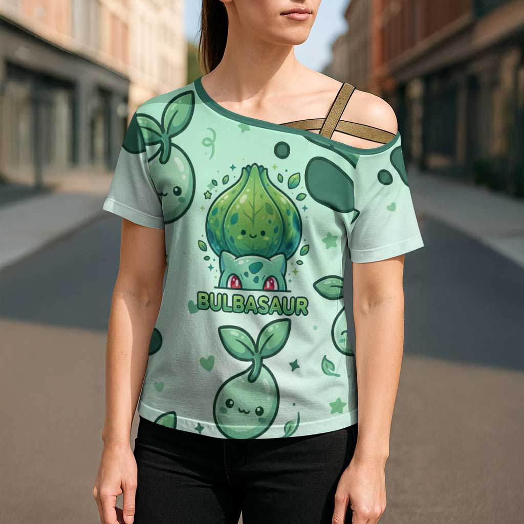 Bulbasaur Cross Shoulder Shirt Playful Leafy Sprout Art