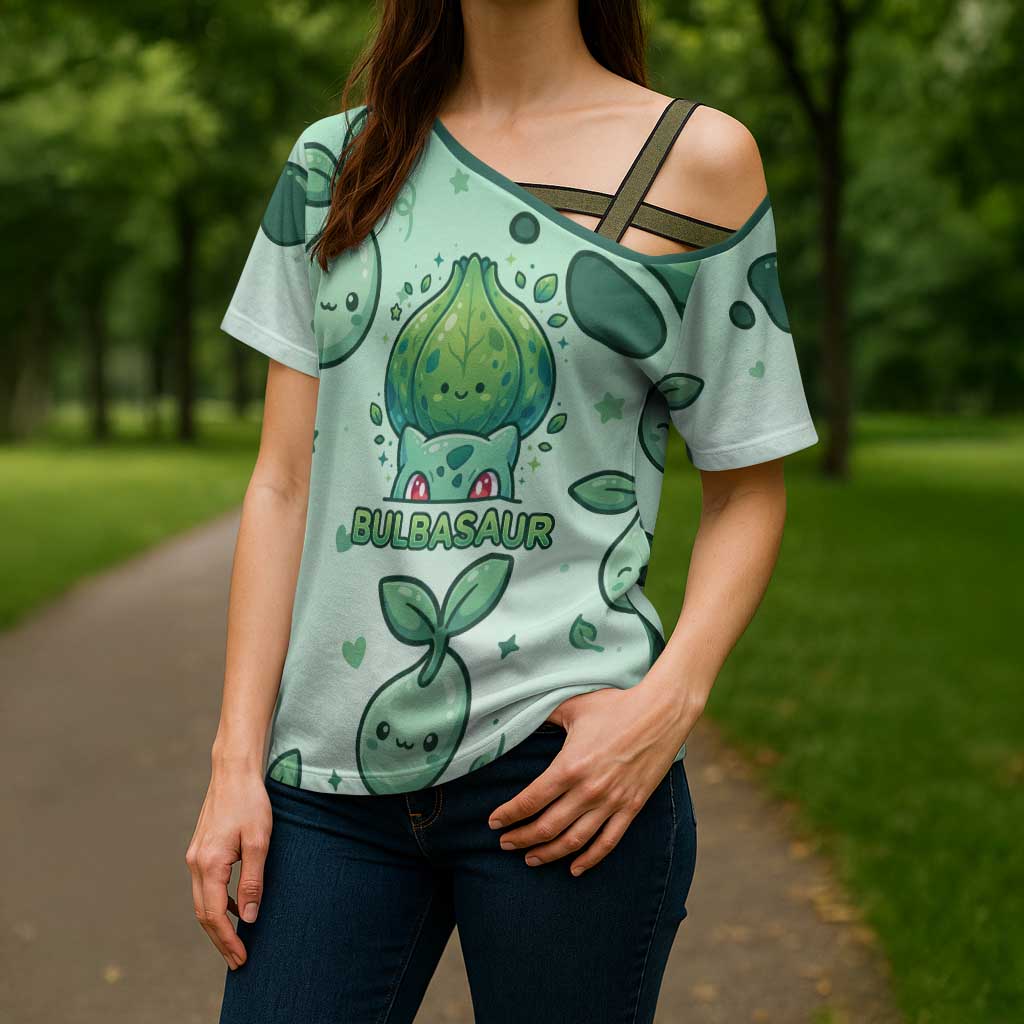 Bulbasaur Cross Shoulder Shirt Playful Leafy Sprout Art