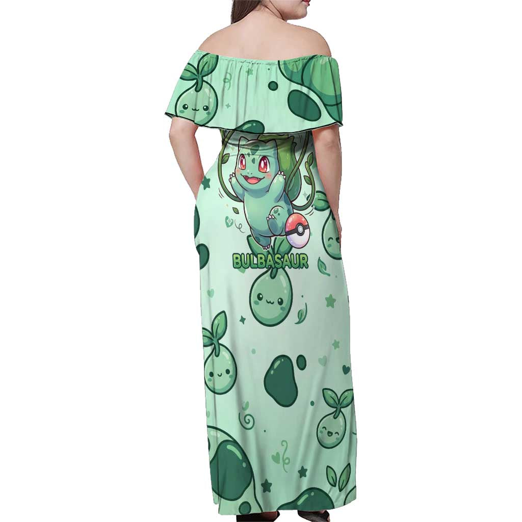 Bulbasaur Family Matching Off Shoulder Maxi Dress and Hawaiian Shirt Playful Leafy Sprout Art