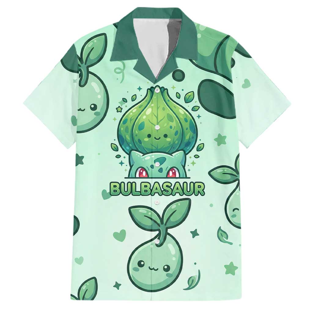 Bulbasaur Family Matching Off Shoulder Short Dress and Hawaiian Shirt Playful Leafy Sprout Art