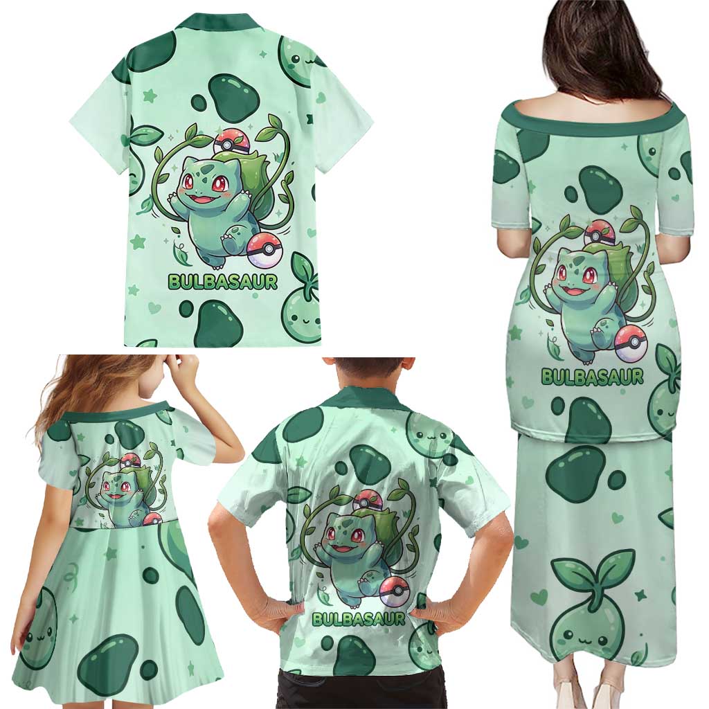 Bulbasaur Family Matching Puletasi and Hawaiian Shirt Playful Leafy Sprout Art