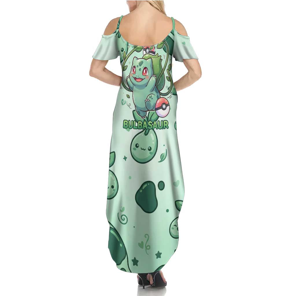 Bulbasaur Family Matching Summer Maxi Dress and Hawaiian Shirt Playful Leafy Sprout Art