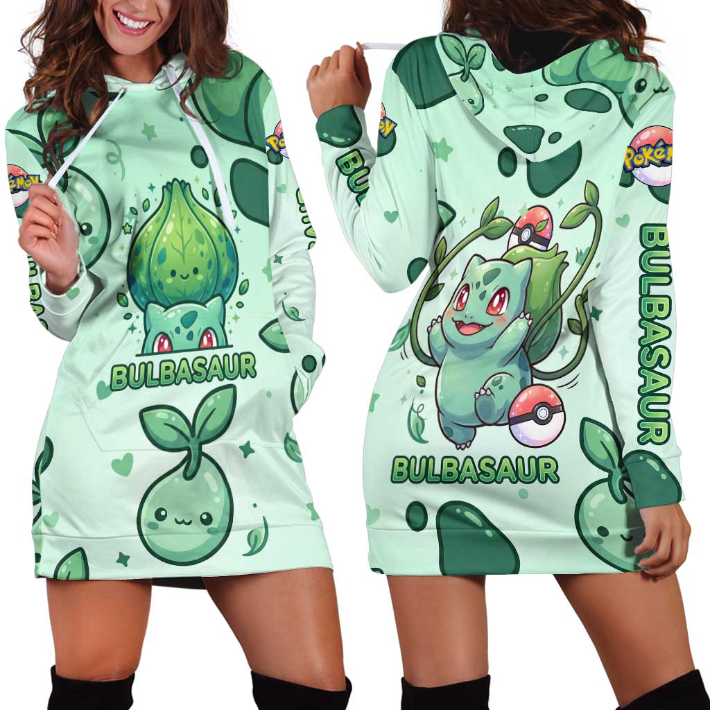Bulbasaur Hoodie Dress Playful Leafy Sprout Art