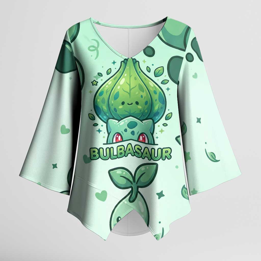 Bulbasaur Kimono Sleeve Blouse Playful Leafy Sprout Art