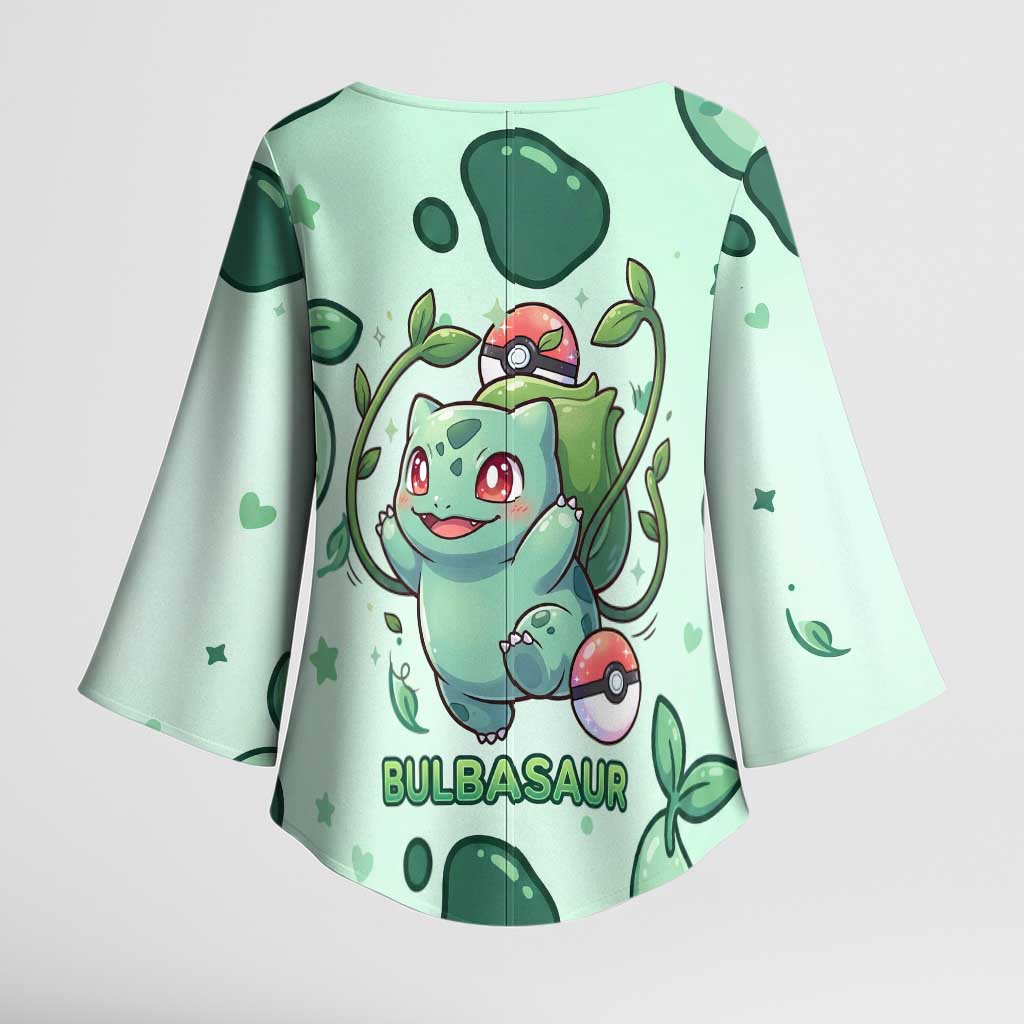 Bulbasaur Kimono Sleeve Blouse Playful Leafy Sprout Art