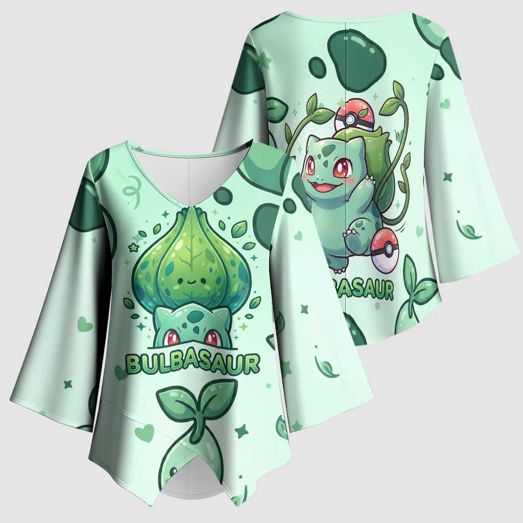 Bulbasaur Kimono Sleeve Blouse Playful Leafy Sprout Art