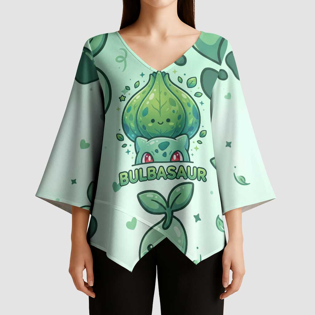 Bulbasaur Kimono Sleeve Blouse Playful Leafy Sprout Art