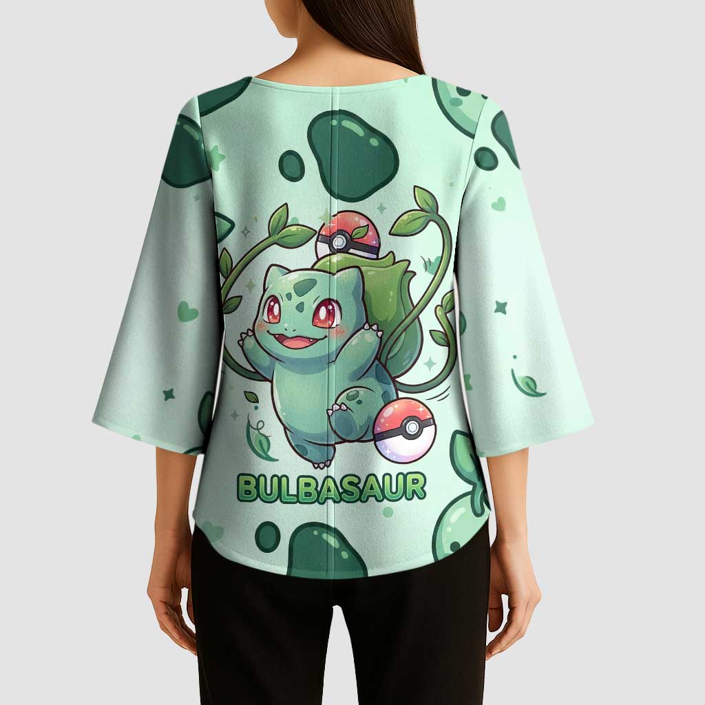 Bulbasaur Kimono Sleeve Blouse Playful Leafy Sprout Art