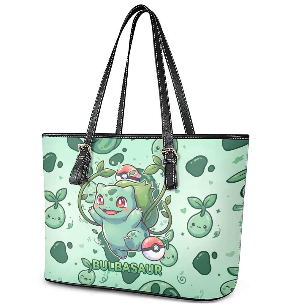 Bulbasaur Leather Tote Bag Playful Leafy Sprout Art