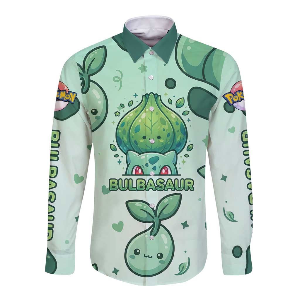 Bulbasaur Long Sleeve Button Shirt Playful Leafy Sprout Art