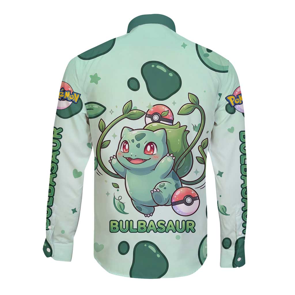 Bulbasaur Long Sleeve Button Shirt Playful Leafy Sprout Art