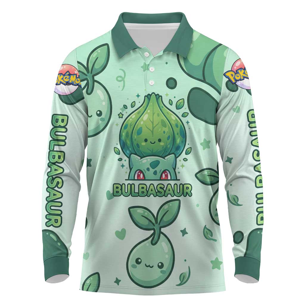 Bulbasaur Long Sleeve Polo Shirt Playful Leafy Sprout Art