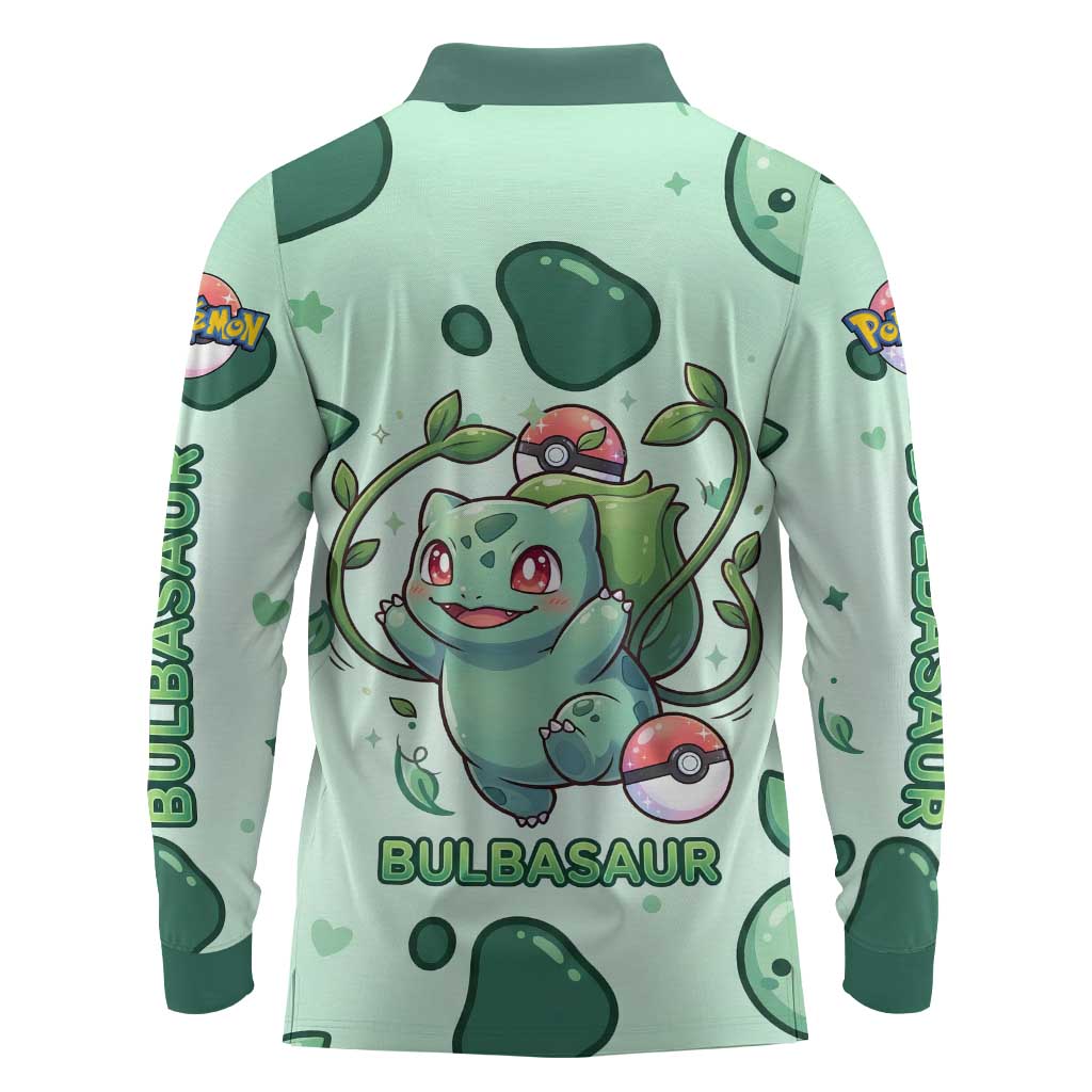 Bulbasaur Long Sleeve Polo Shirt Playful Leafy Sprout Art