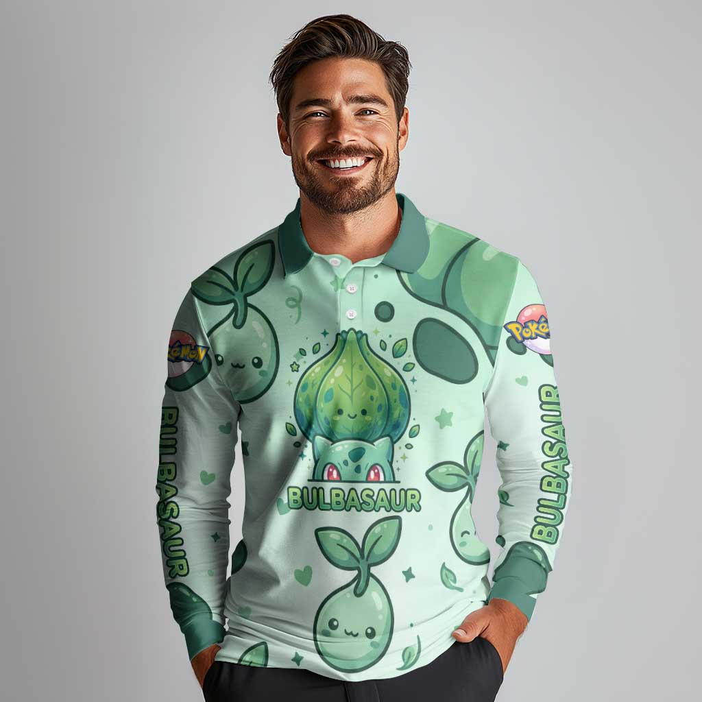 Bulbasaur Long Sleeve Polo Shirt Playful Leafy Sprout Art