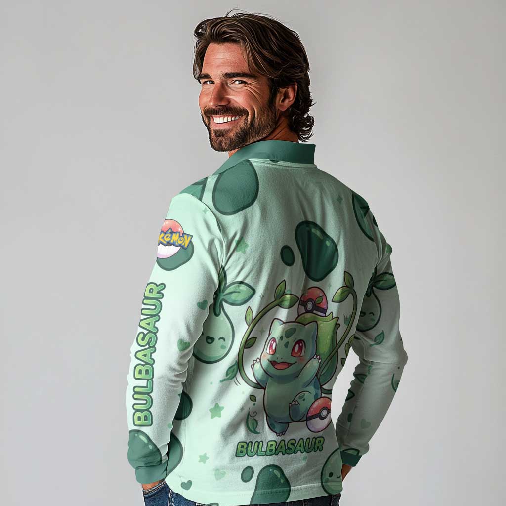 Bulbasaur Long Sleeve Polo Shirt Playful Leafy Sprout Art