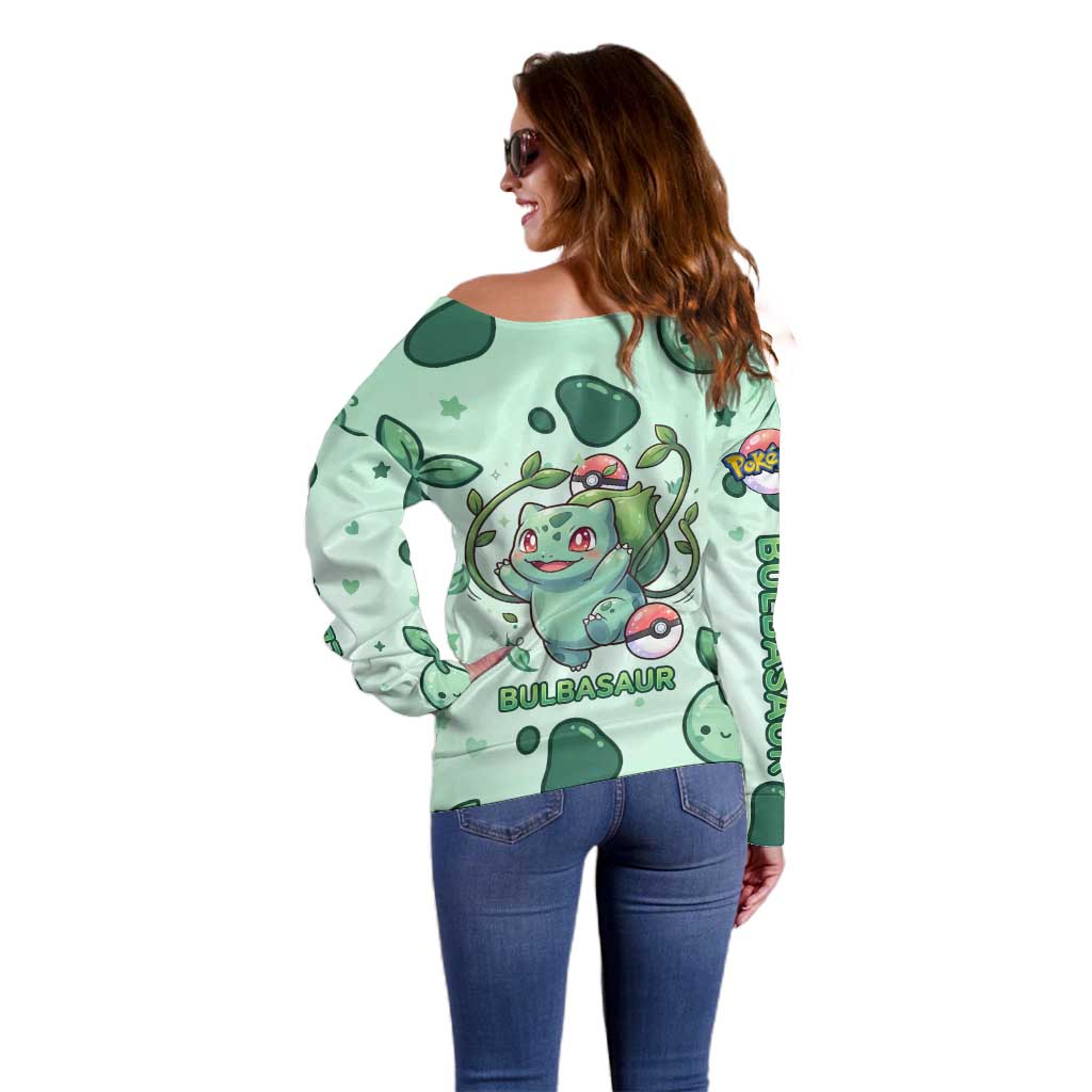 Bulbasaur Off Shoulder Sweater Playful Leafy Sprout Art