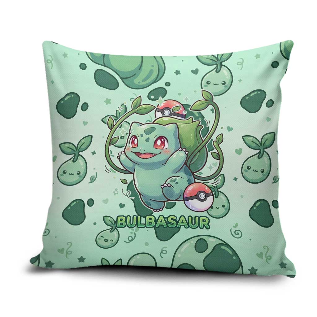 Bulbasaur Pillow Cover Playful Leafy Sprout Art