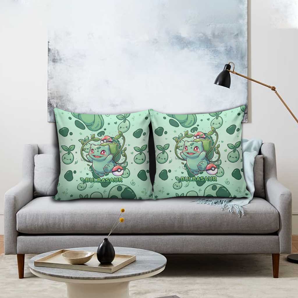 Bulbasaur Pillow Cover Playful Leafy Sprout Art