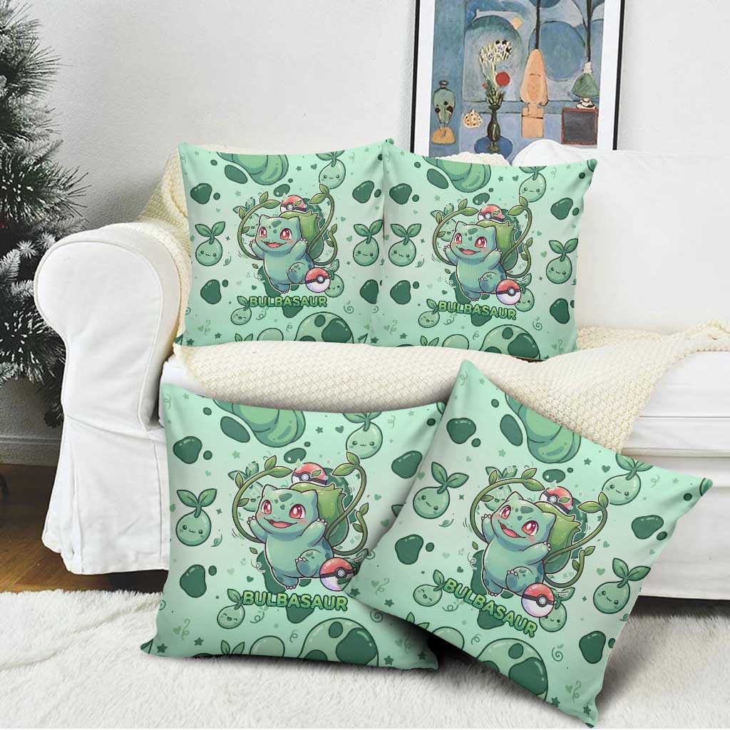 Bulbasaur Pillow Cover Playful Leafy Sprout Art