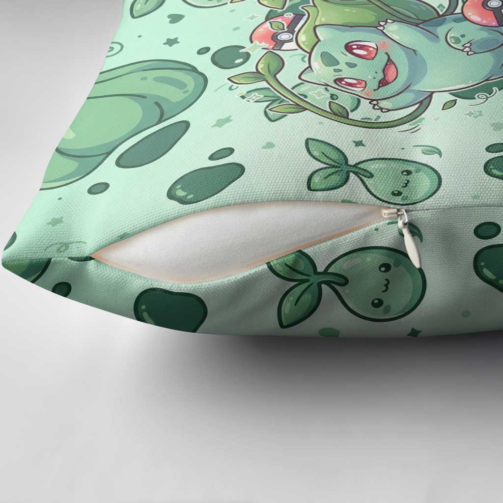 Bulbasaur Pillow Cover Playful Leafy Sprout Art